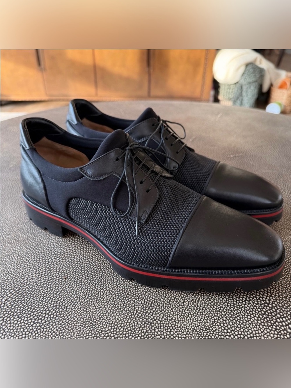 Christian Louboutin Men's Mike Sky Black Lace-Up Knit & Leather Derby Shoes 41.5